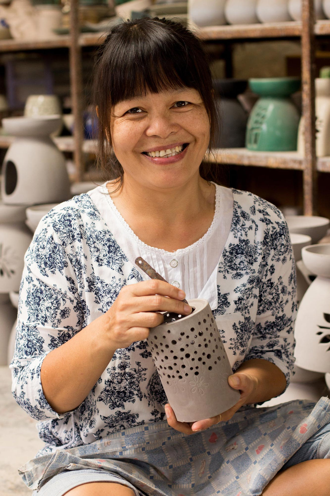 Crackled Ceramic Oil Warmer from Thailand - Garden Fresh