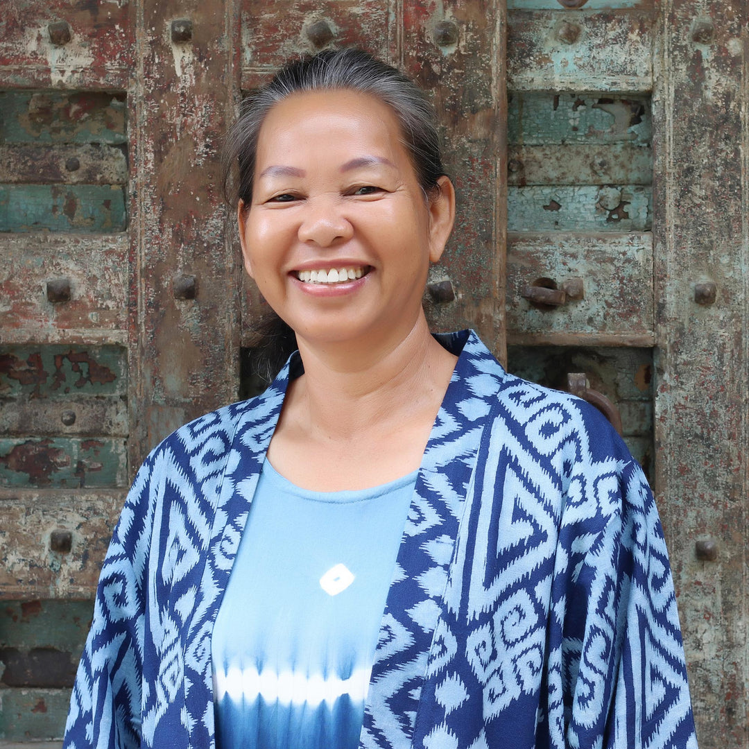 Denim Blue White Stripe Tie-Dye Cap Sleeve Cotton Dress - Sprite