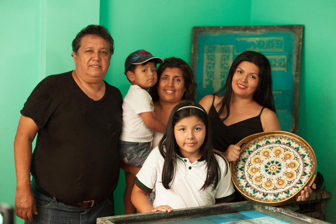 Reverse Painted Glass Floral Tissue Box Cover from Peru - Angelic Blue