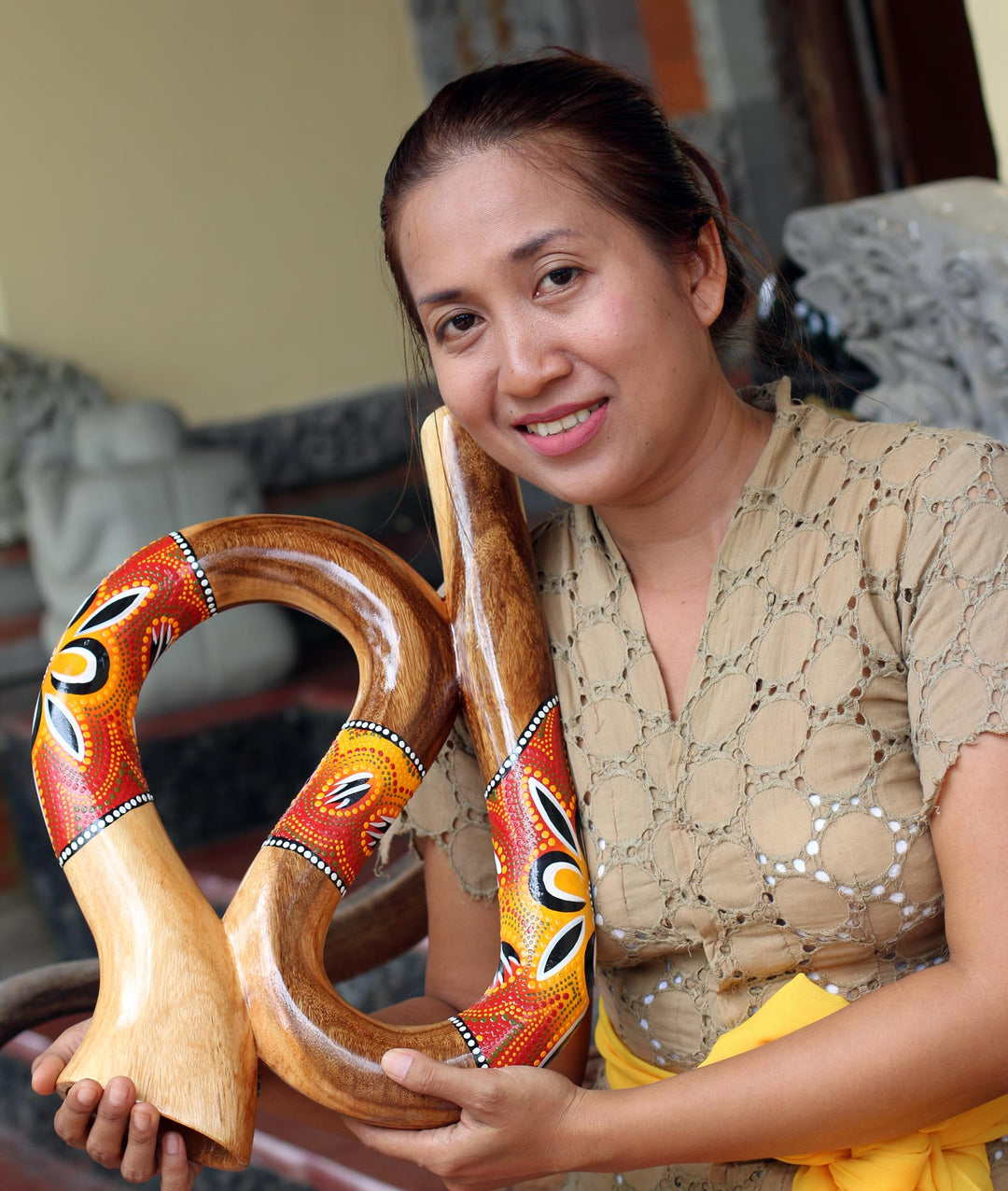 Hand Made Indonesian Wood Handled Drum - Dancing Vibes