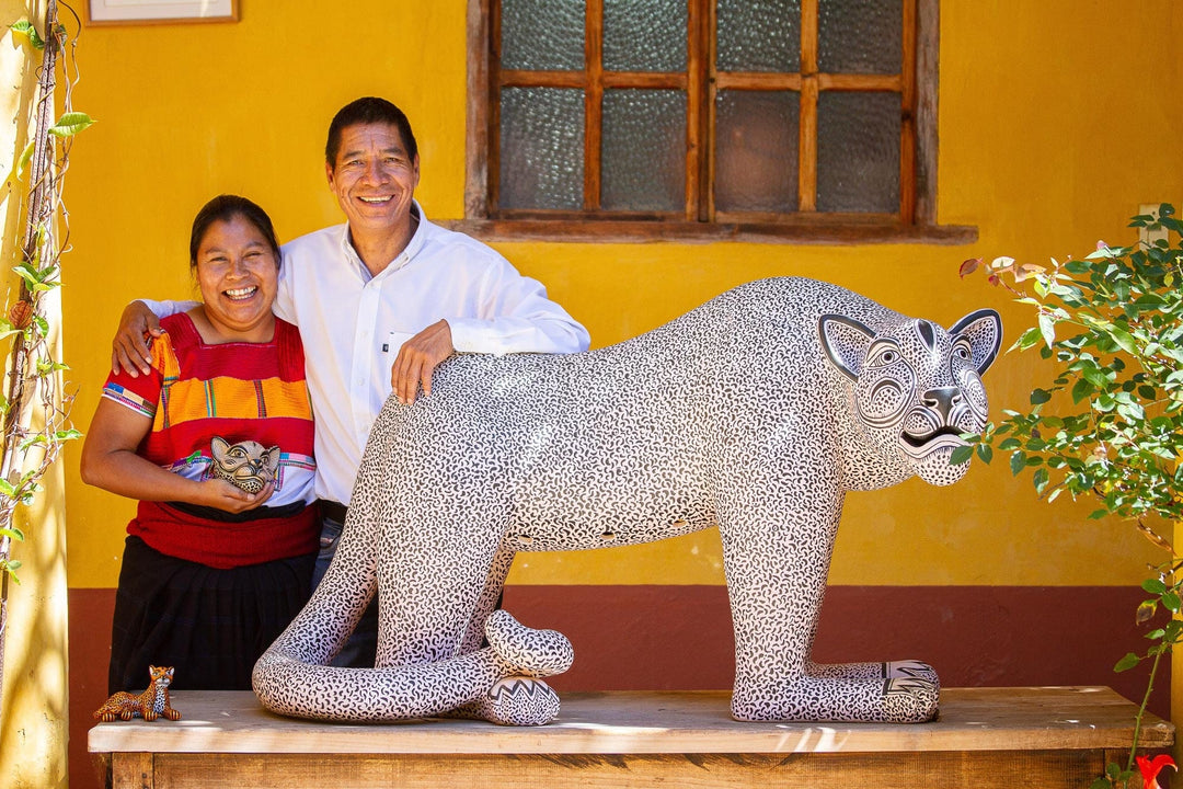 Beige and Black Ceramic Jaguar Decorative Mask Wall Art - Observant Jaguar