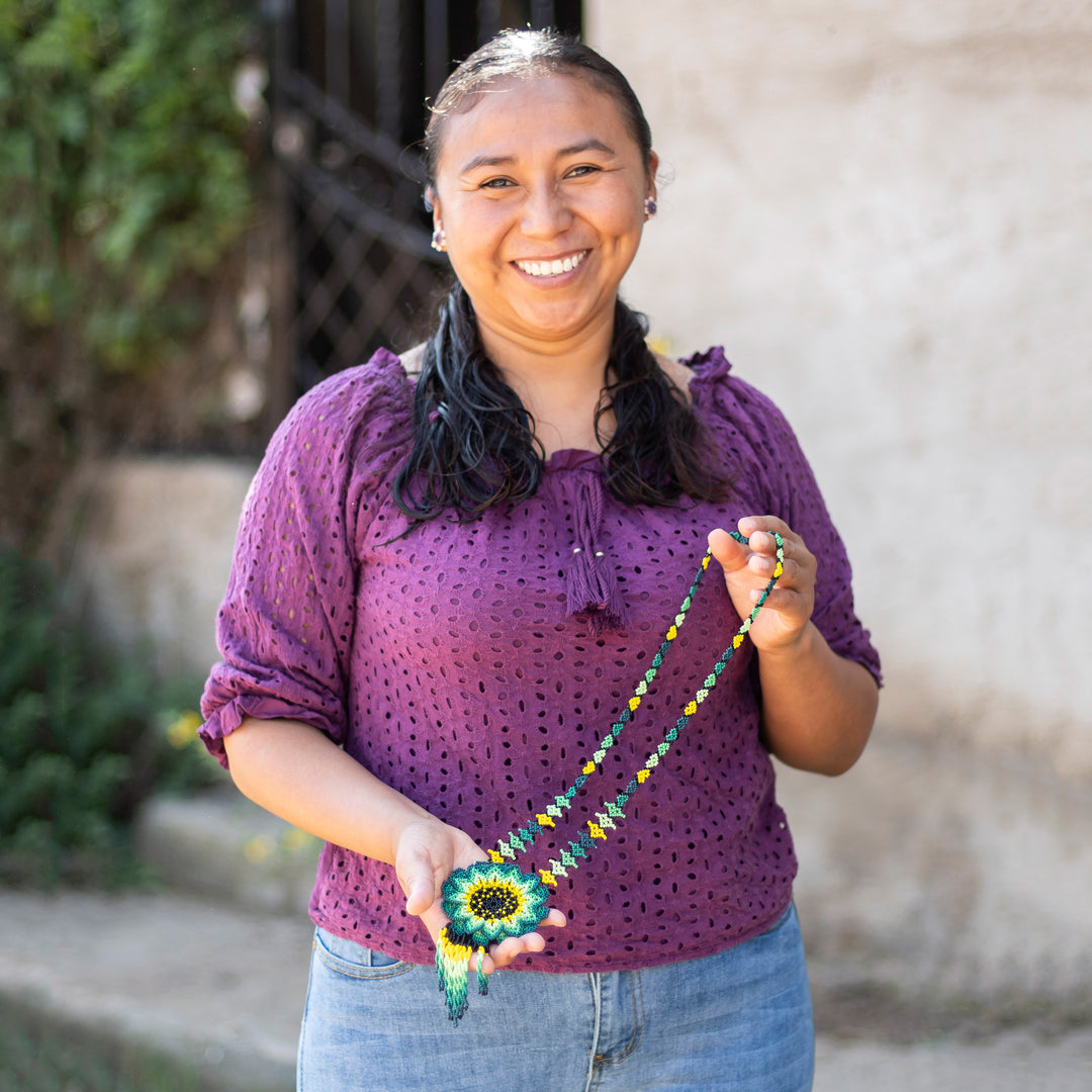 Frida-Themed Glass Beaded Pendant Necklace from Mexico - Fantastic Frida