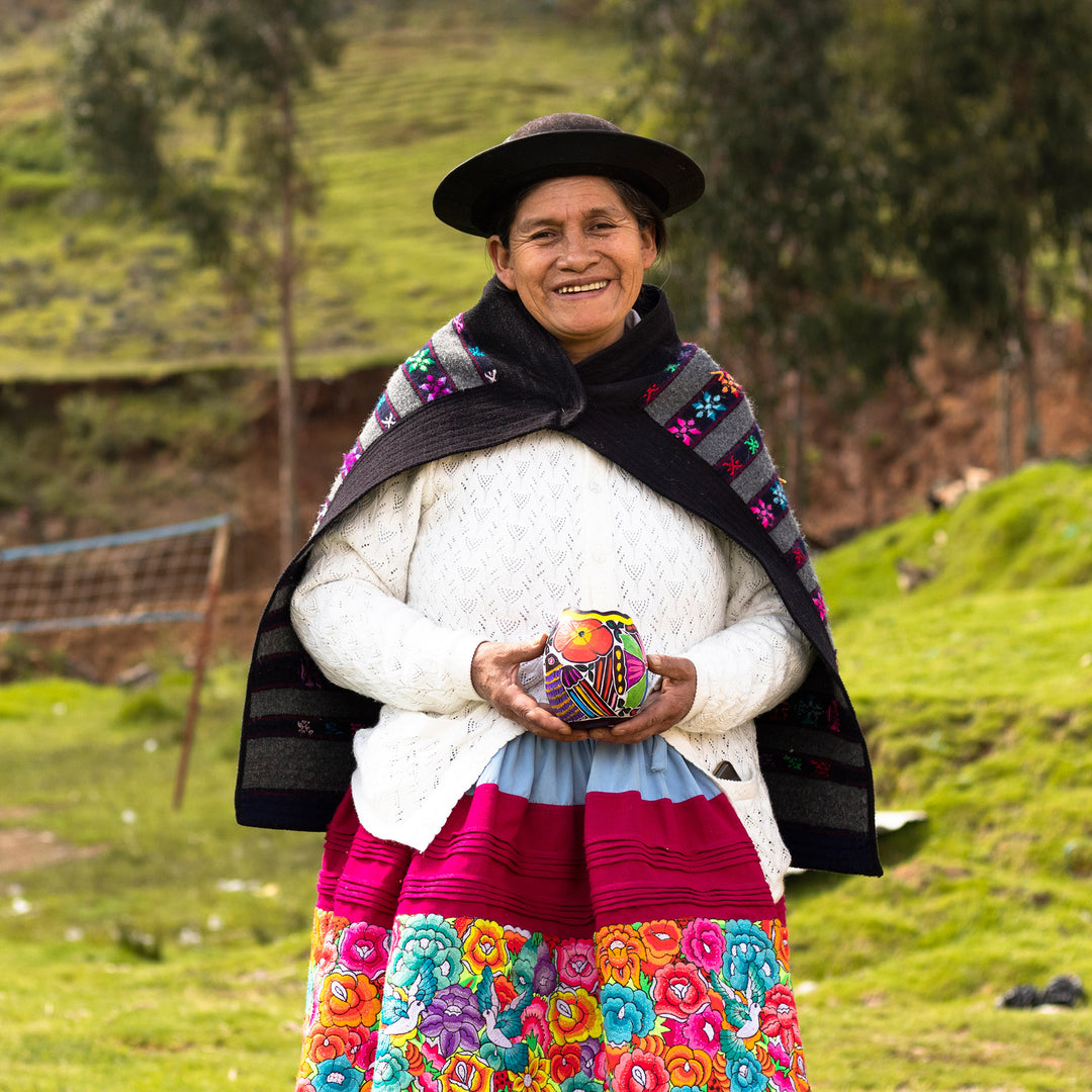 Hand Carved Andean Traditional Village Gourd Decorative Box - Honoring Tradition
