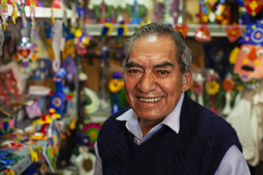 Floral Recycled Metal Candle Holder in Blue from Peru - Highland Flower in Blue