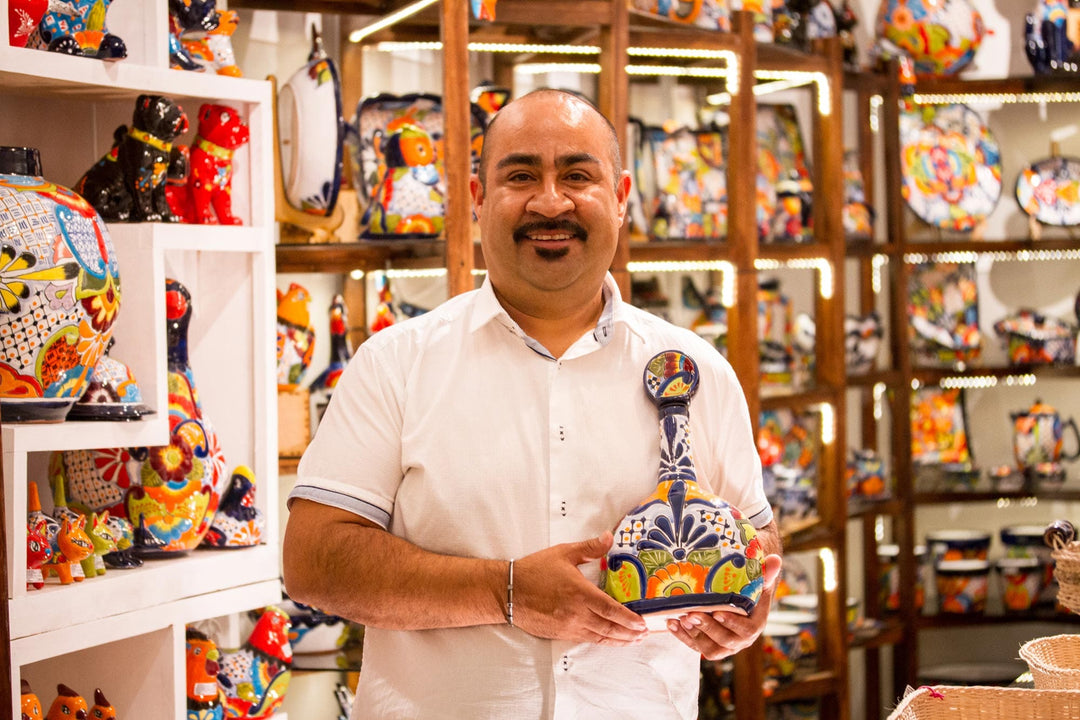 Hand-Painted Talavera Ceramic Bowls from Mexico (Pair) - Raining Flowers