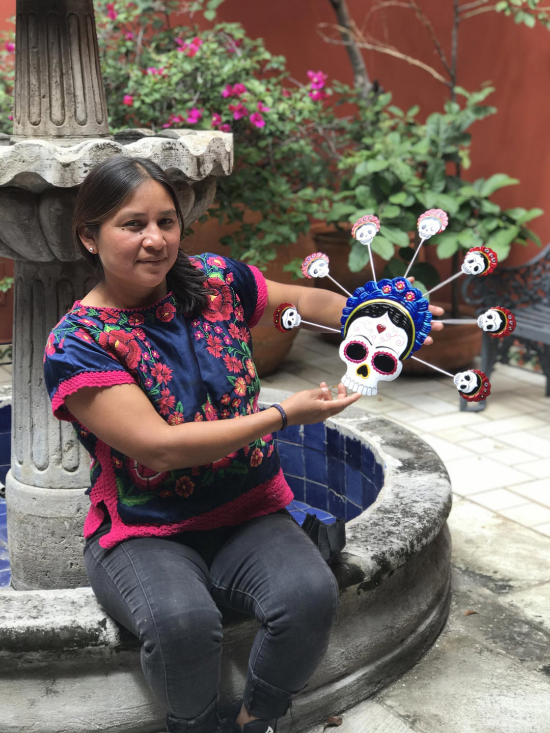 2 Handwoven Ivory and Blue Cotton Elastic Band Face Masks - Quiet Serenity