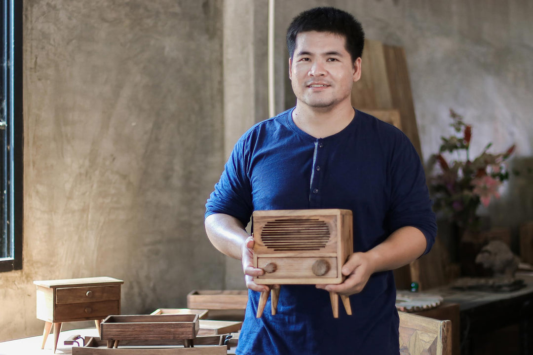 Geometric Teak Wood Decorative Tray from Thailand (Small) - Sylvan Spaces