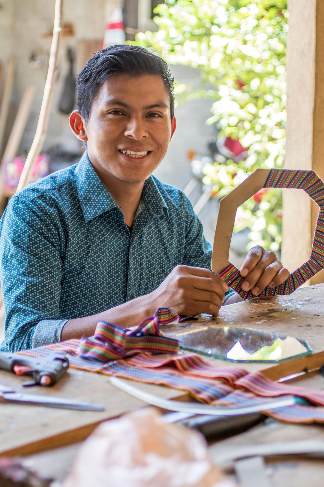 Classic Worry Doll-Themed Heart-Shaped Blue Cotton Wreath - Guatemala's Love