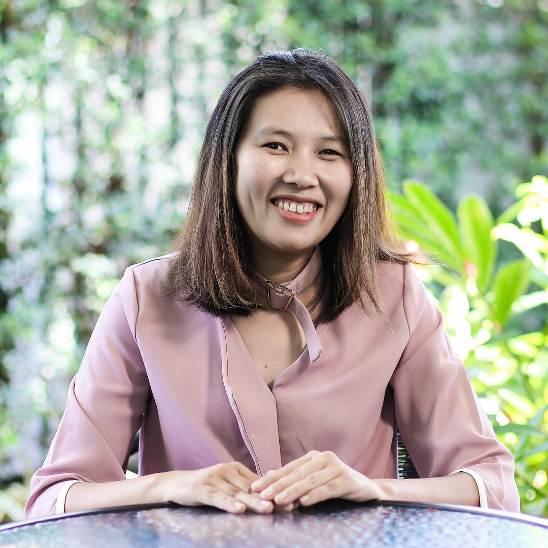 Hmong Cross-Stitch Cotton-Blend Tote Bag - Pink Vacation