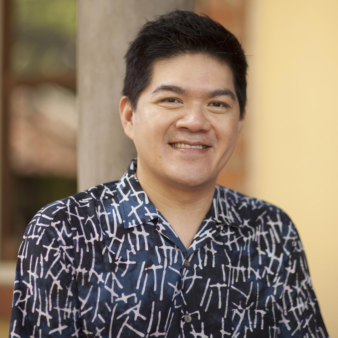 Collared Cotton Batik Shirt from Bali - Ocean Wave