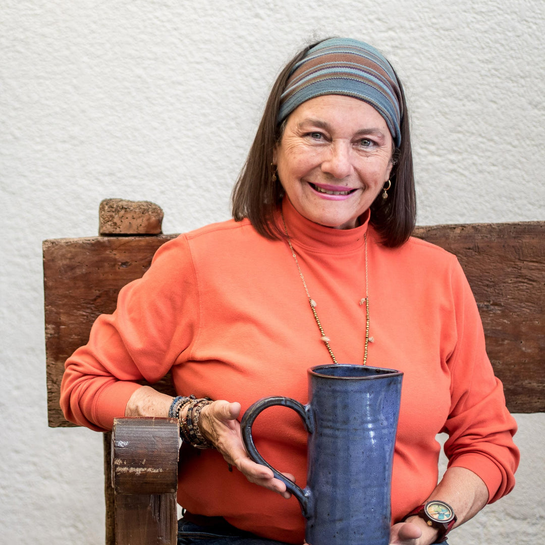 Pair of Handcrafted Striped Blue Ceramic Mugs from Honduras - Enchanting Aroma