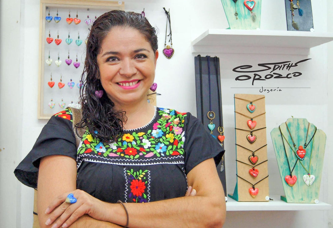 Talavera Style Blue & White Bird Papier Mache Heart Necklace - Blue Talavera