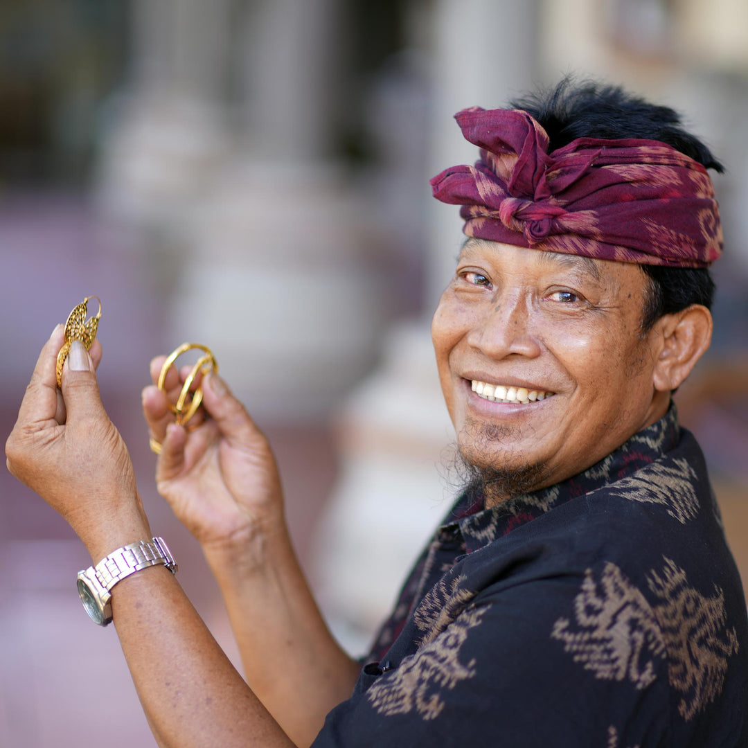 Gold-plated Whimsical Eye-Shaped Dangle Earrings from Bali - Victorious Gaze