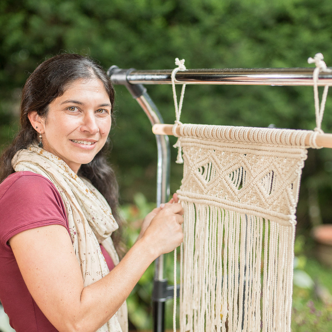 Pine Wood and Cotton Macrame Hanging Shelf From Costa Rica - Keepsake Hammock