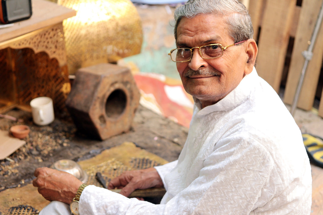 Aluminum Hand Mirror from India with Floral and Vine Motifs - Floral Splendor