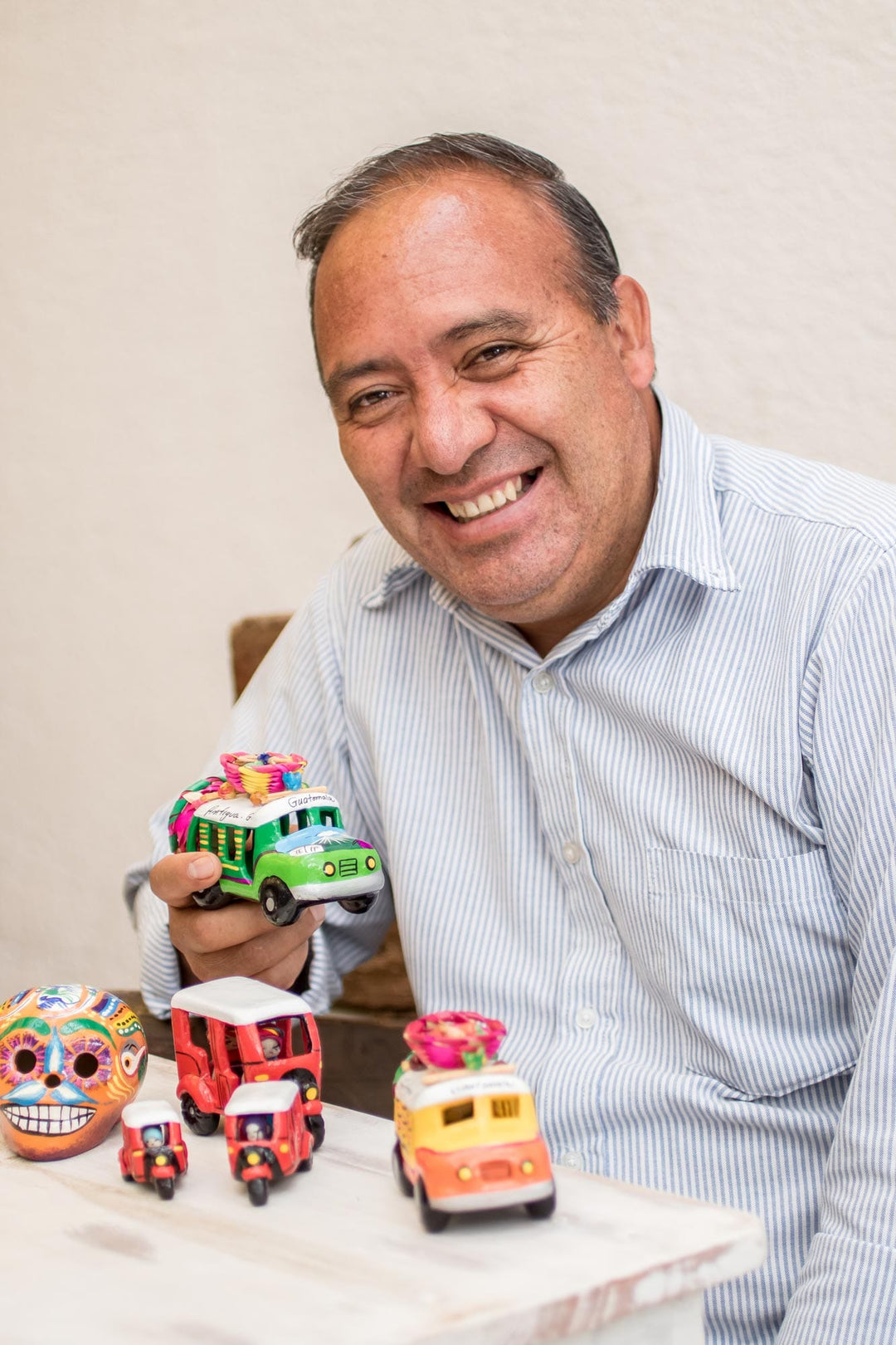 Ceramic Refrigerator Magnets of Guatemalan Buses (Set of 3) - Multicolor Old Time Buses