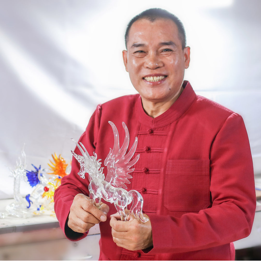 Pair of Blue-Toned Handblown Glass Elephant Figurines - The Blue Giants