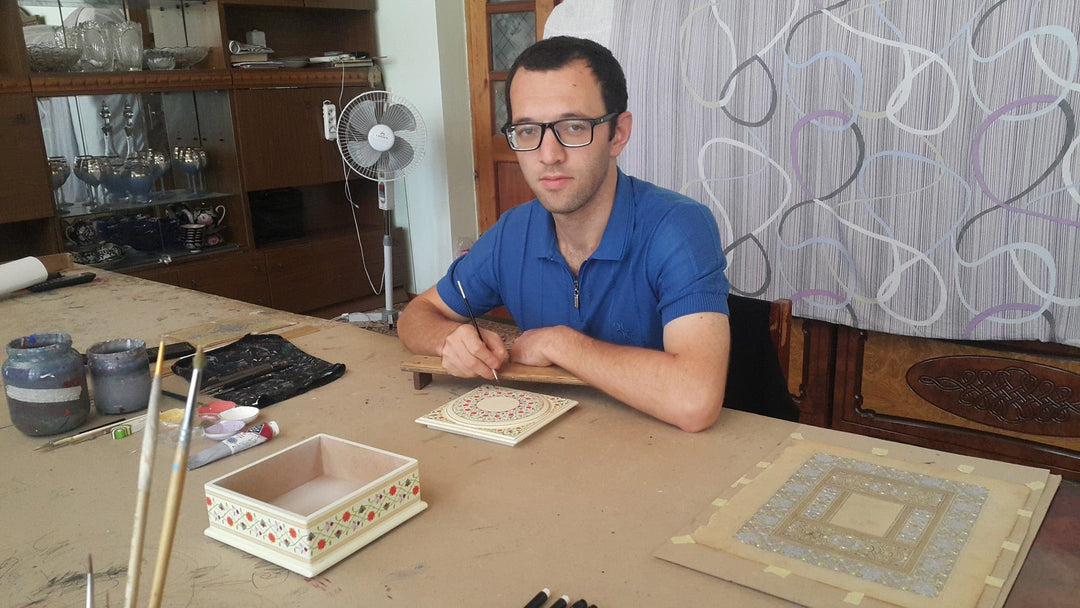 Hand-Painted Floral Round Black Papier Mache Ring Box - Arcadia at Night