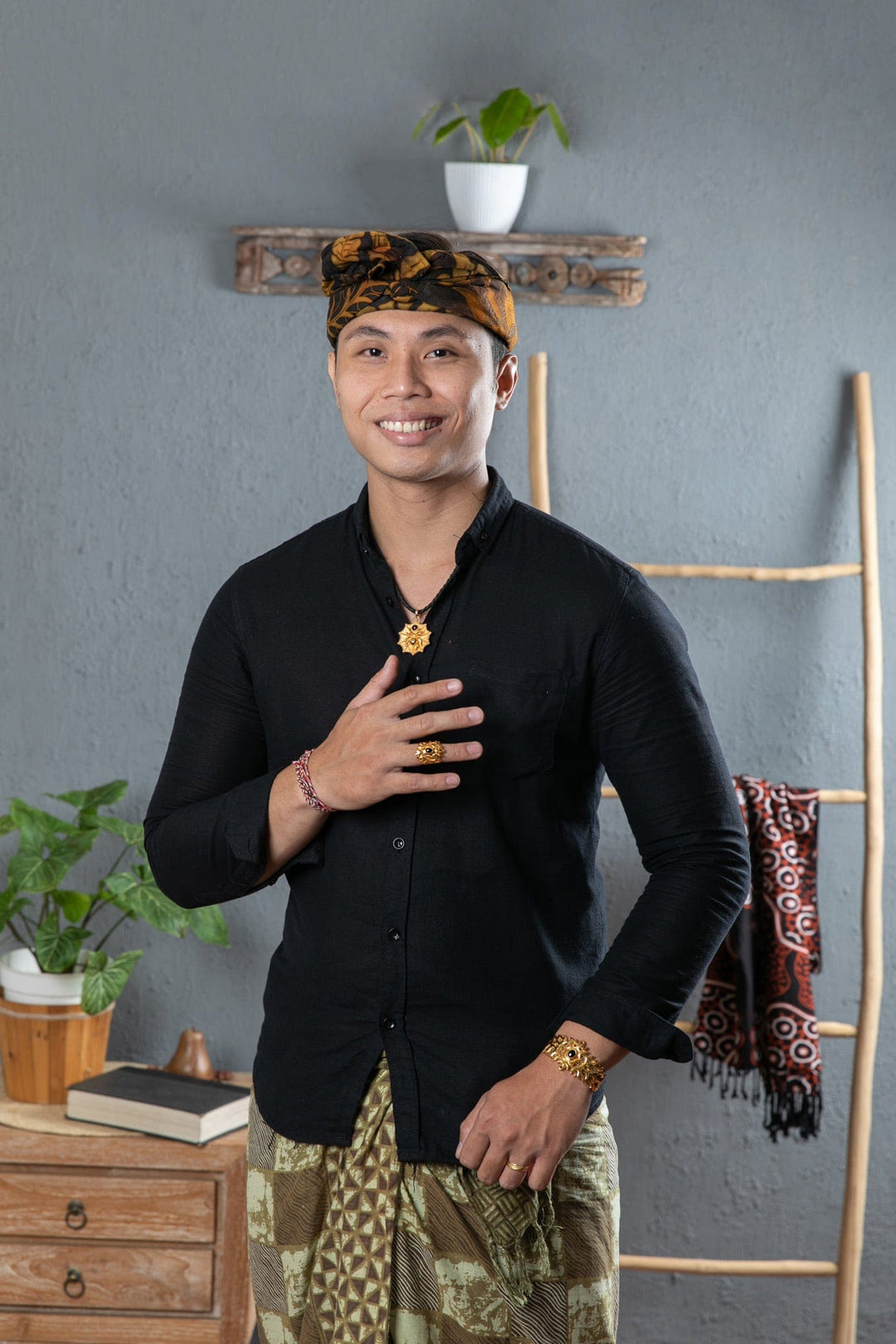 Classic Vine-Themed 22k Gold-Plated Cuff Bracelet from Bali - Enchanting Gianyar