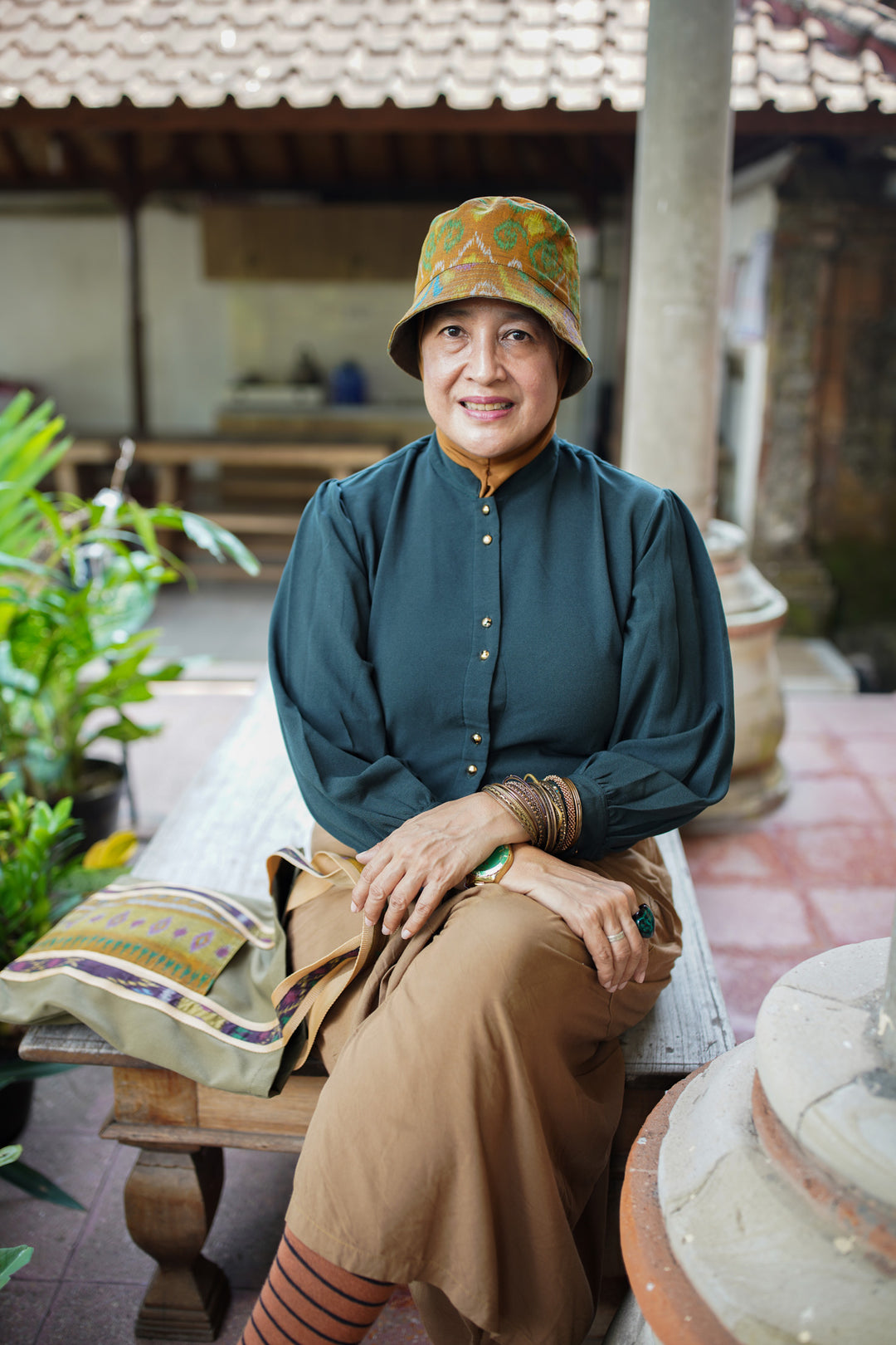 Artisan-Made Forest Green 100% Cotton Bucket Hat from Bali - Lucky Green