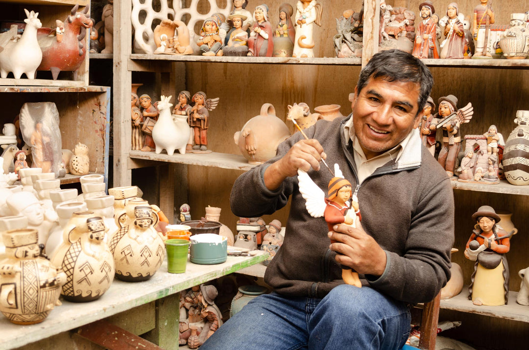 Hand-Painted Ceramic Andean Decorative Accent from Peru - Sweet Family