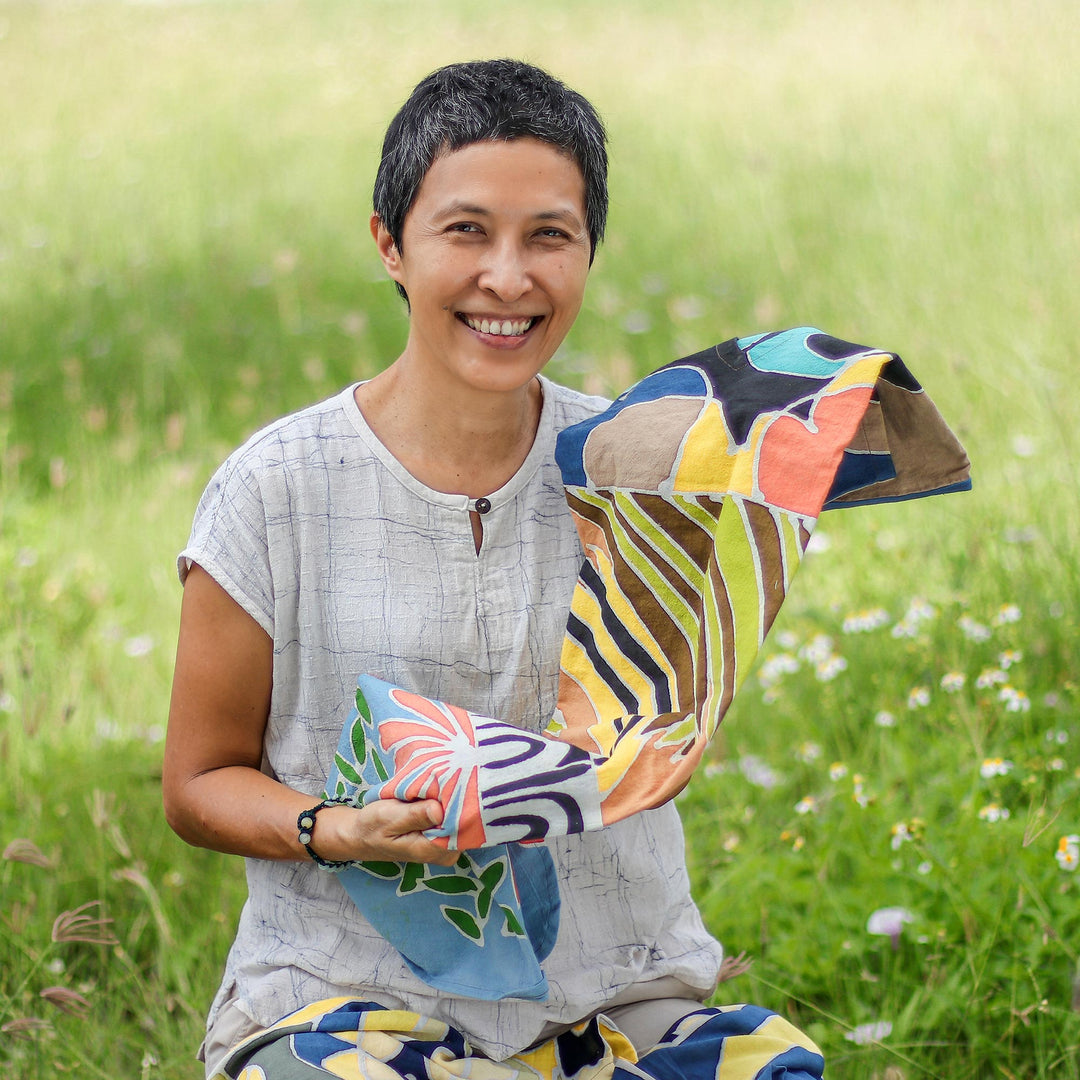 Hand-Painted Batik Cotton Blouse - Green Garden