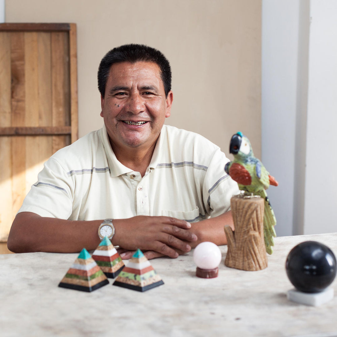 Artisan Crafted Seven Gem Pyramid Sculpture from the Andes - Positive Spirituality