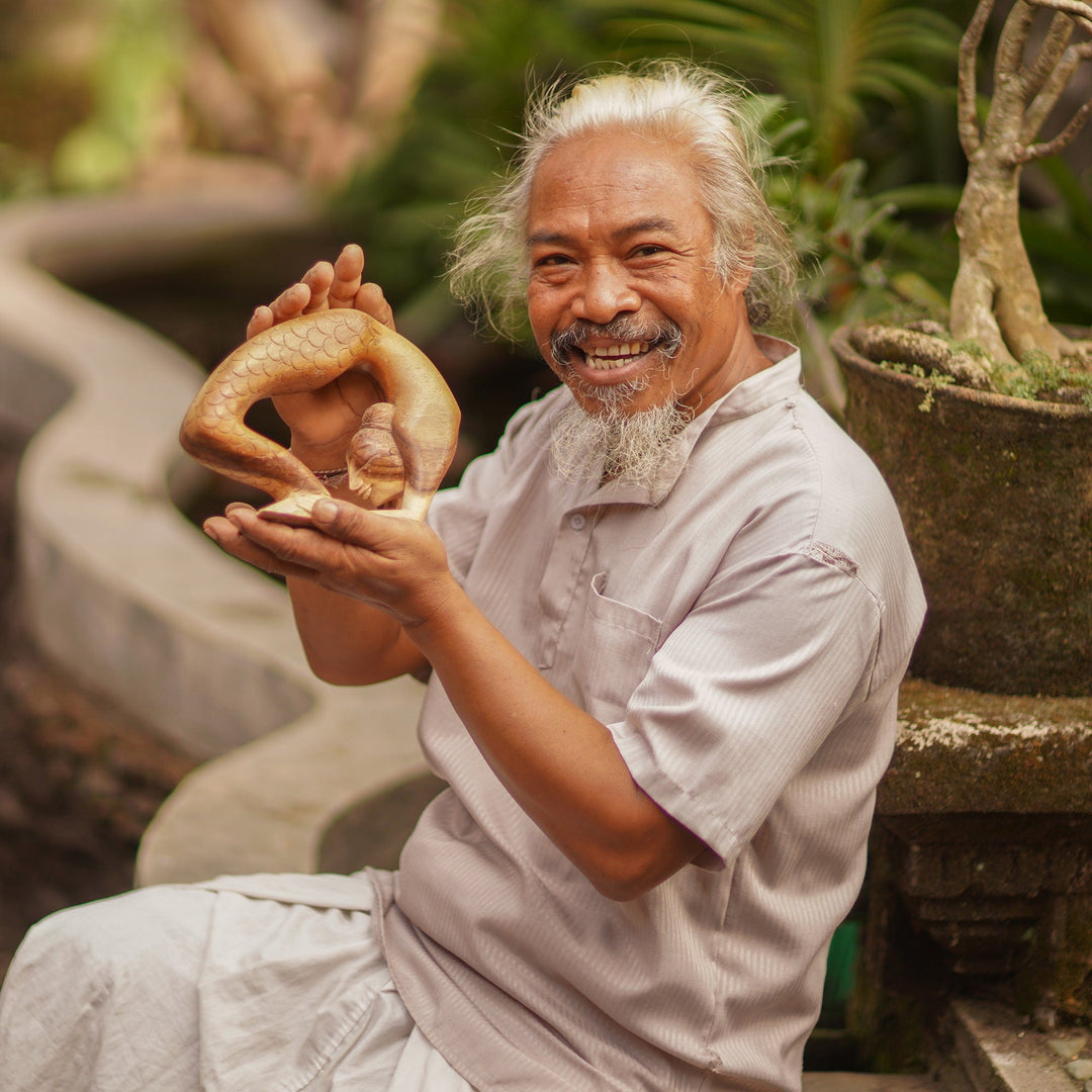 Balinese Hibiscus Wood Mask with Hand-Painted Vibrant Motifs - The Emperor