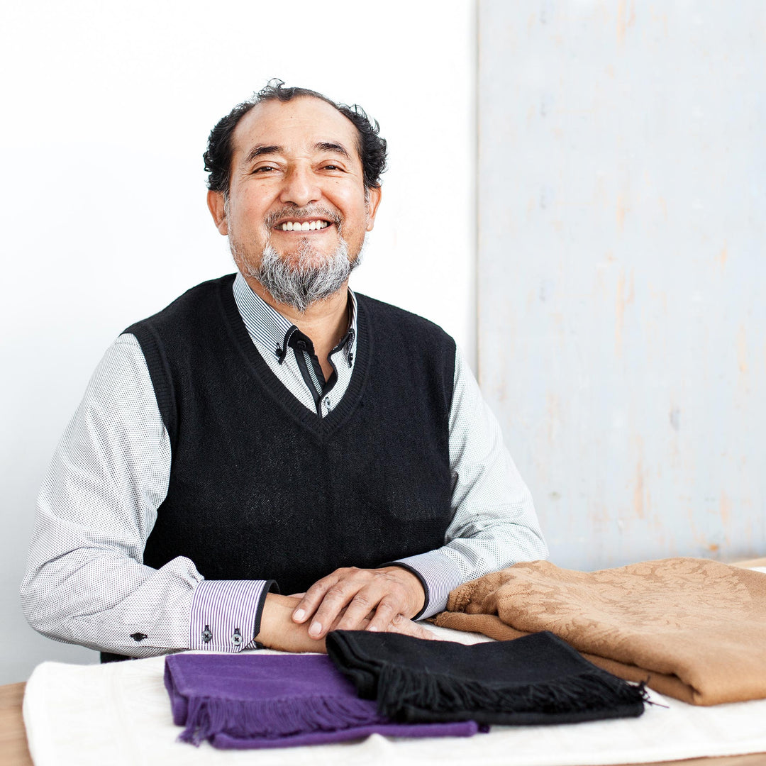 Reversible Alpaca Blend Ruana in Taupe and Snow White - Andean Vistas in Taupe