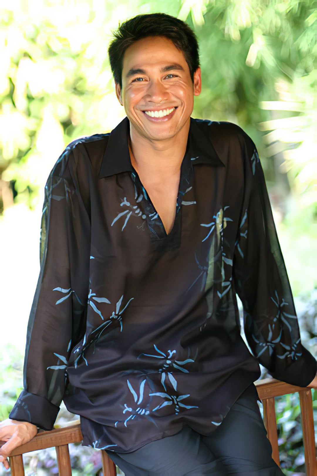 Men's Palm-Patterned Dark Grey and Green Batik Cotton Shirt - Jungle Fever