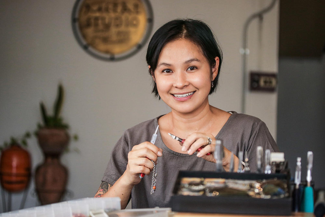 Rutilated Quartz and Karen Silver Dangle Earrings - Karen Rapture
