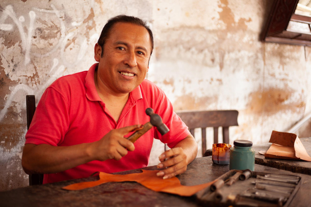 Handcrafted Leather Catchall from Peru - Gothic Flower