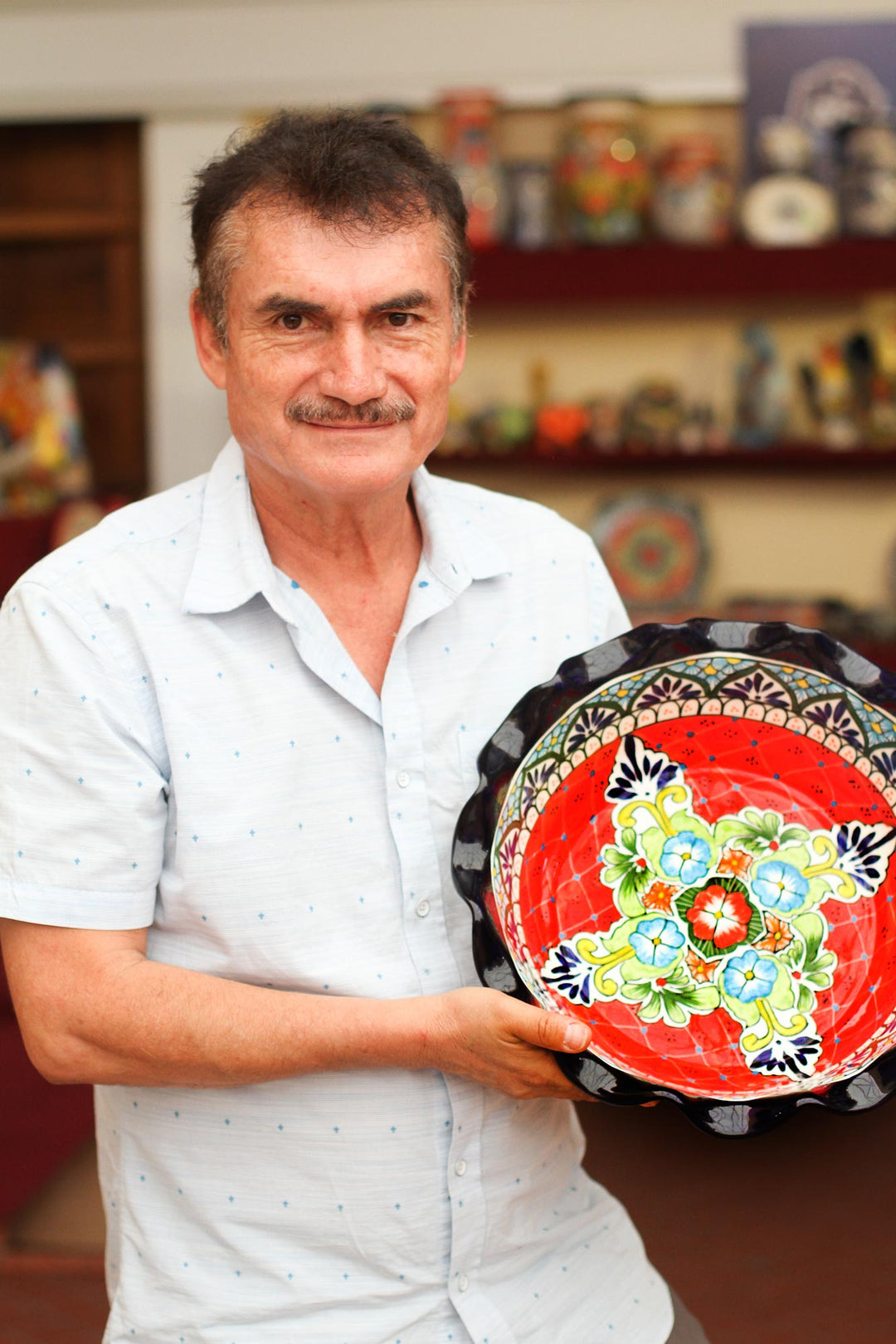 Hand Crafted Talavera Style Ceramic Wall Cross from Mexico - Talavera Flower