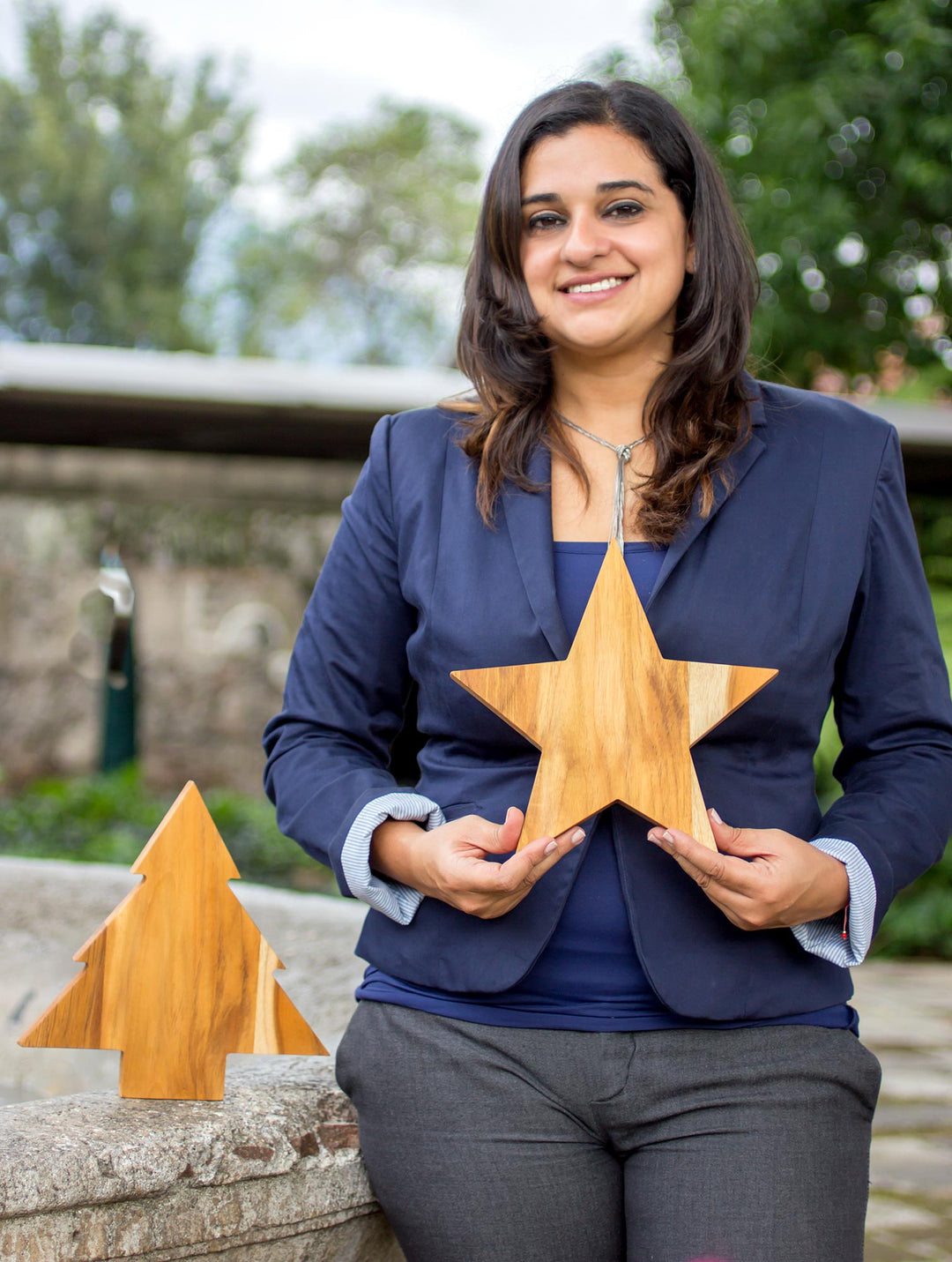 Teak Wood Tree-Shaped Charcuterie Board from Guatemala - Festive Delights
