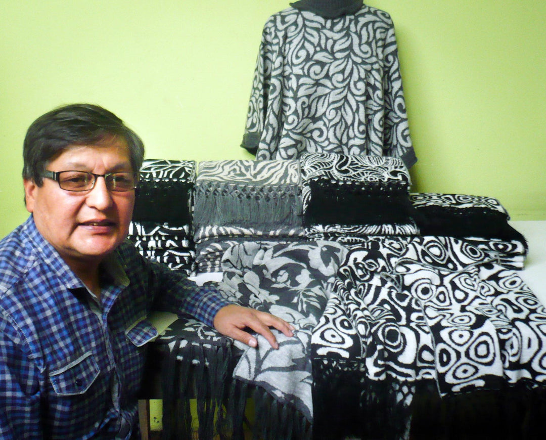 Reversible Ivory and Black Alpaca Blend Knit Scarf from Peru - Incan Inspiration