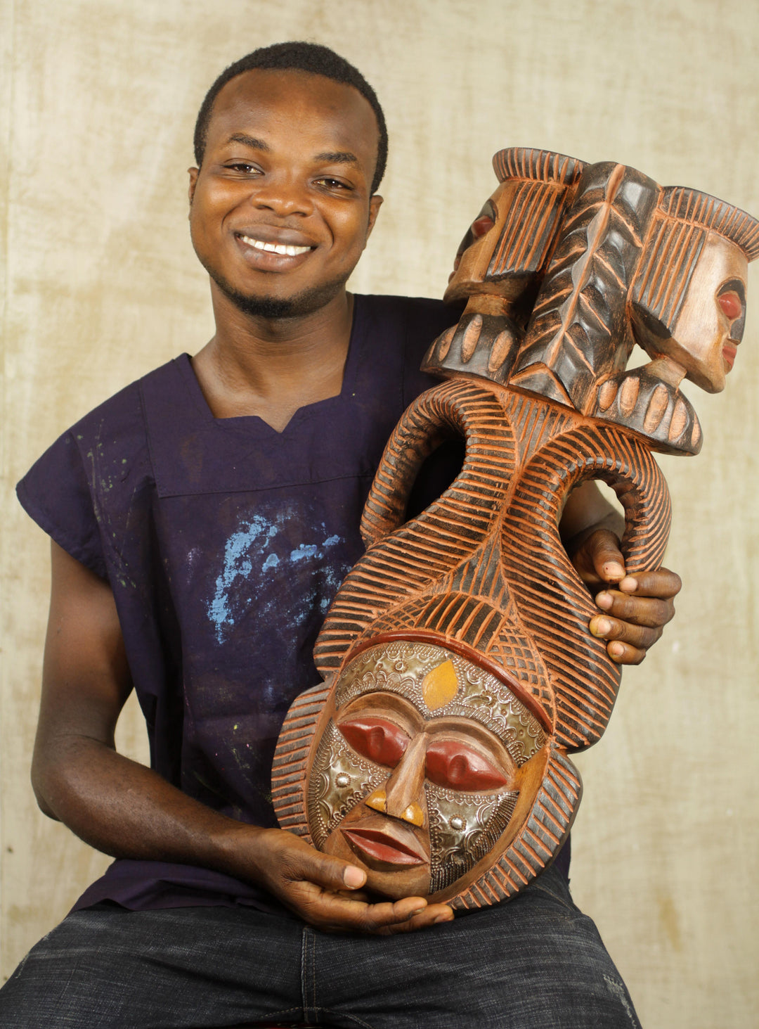 African Handmade Wood Wall Mask - Lovely