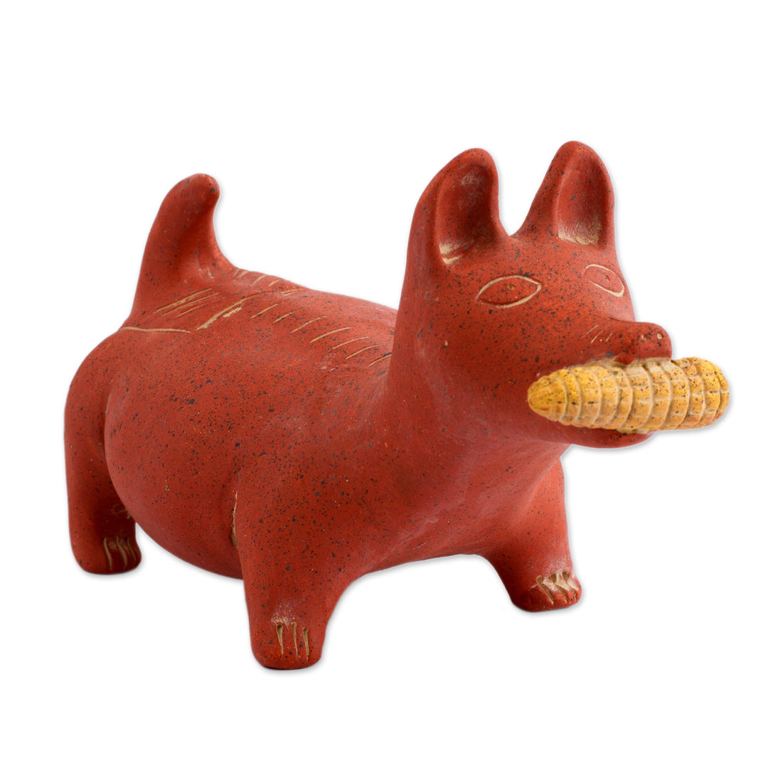 Handcrafted Mexican Archaeological Ceramic Red Dog Sculpture - Colima Dog