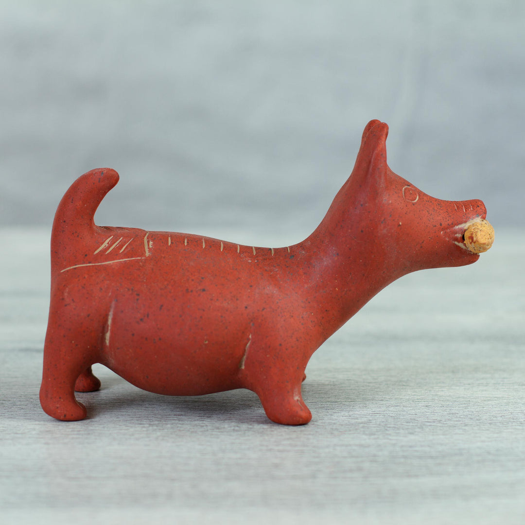 Handcrafted Mexican Archaeological Ceramic Red Dog Sculpture - Colima Dog