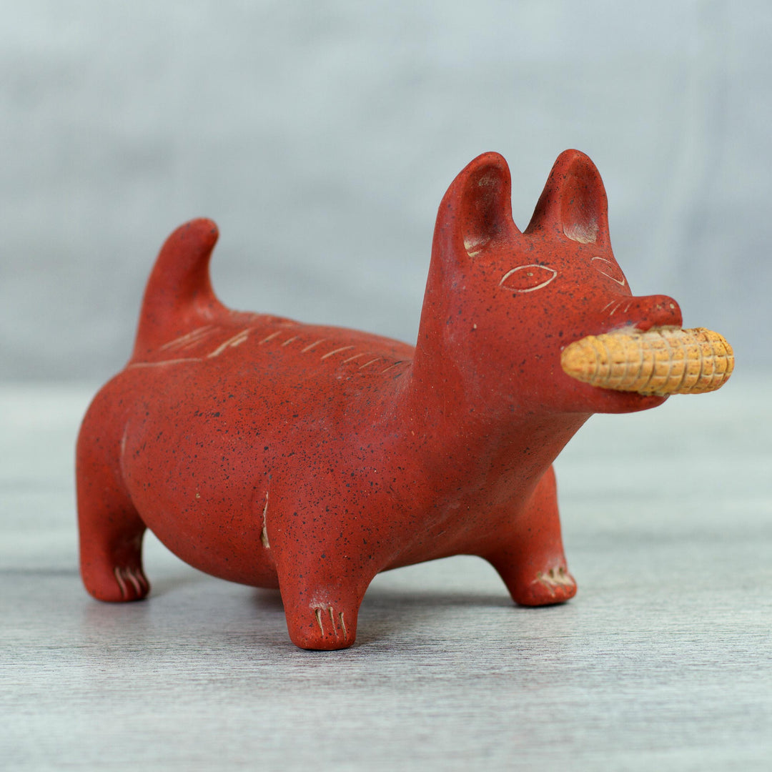 Handcrafted Mexican Archaeological Ceramic Red Dog Sculpture - Colima Dog