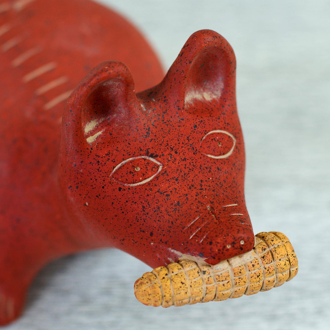 Handcrafted Mexican Archaeological Ceramic Red Dog Sculpture - Colima Dog