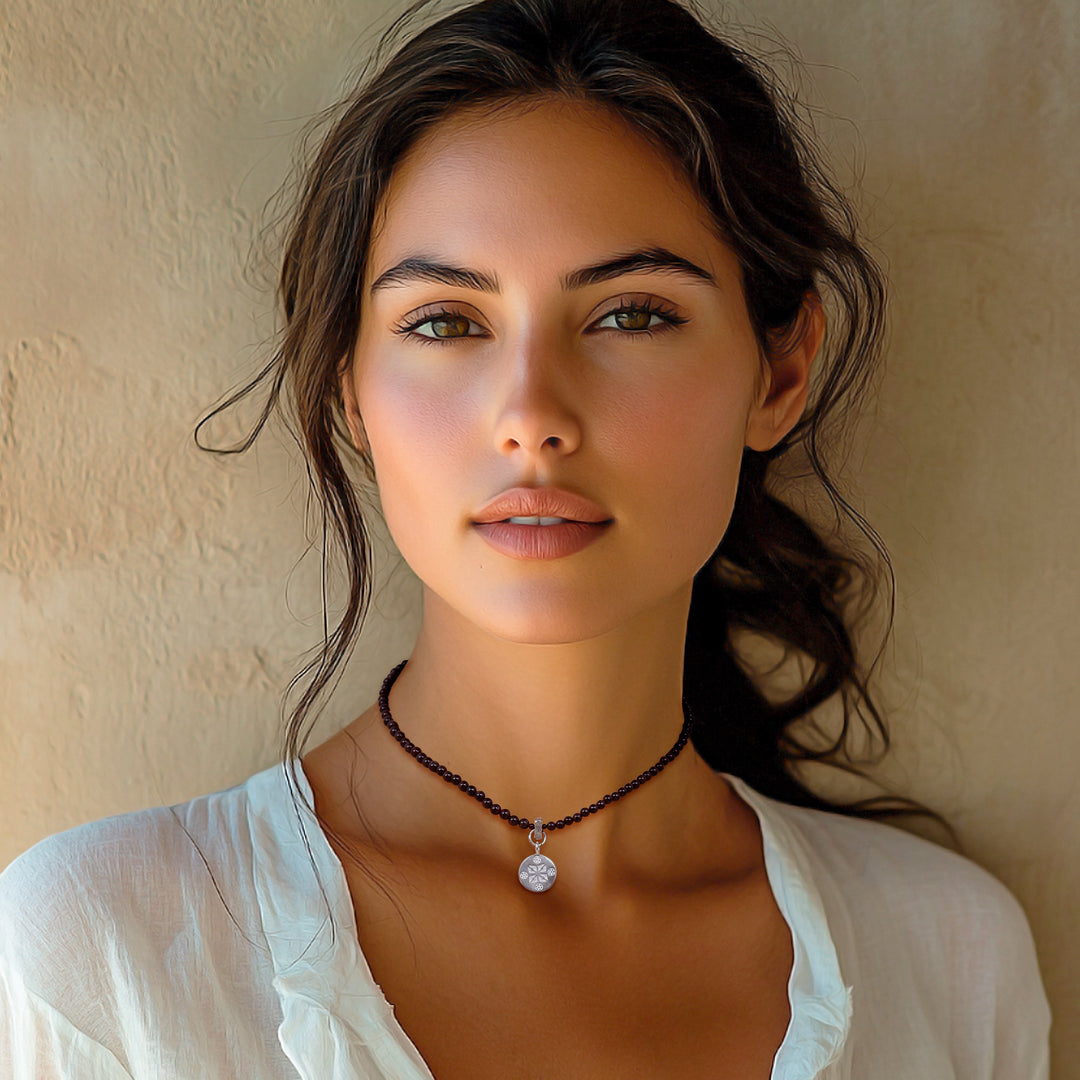 Garnet and Sterling Silver Choker - Lucky Charm