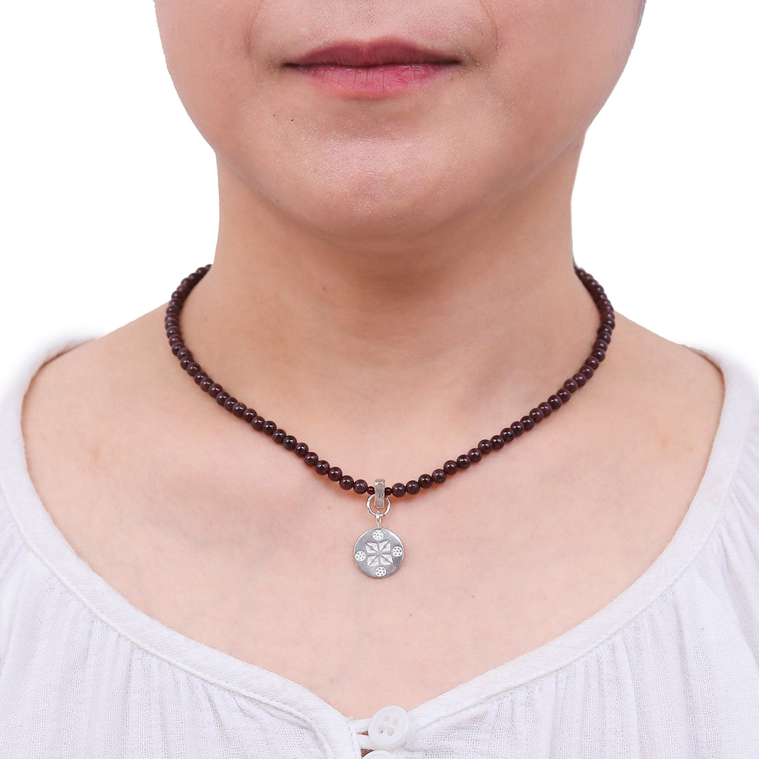 Garnet and Sterling Silver Choker - Lucky Charm