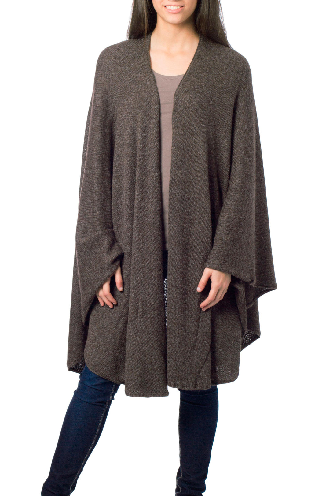 Artisan Crafted Alpaca  Blend Wrap Ruana - Brown Tweed
