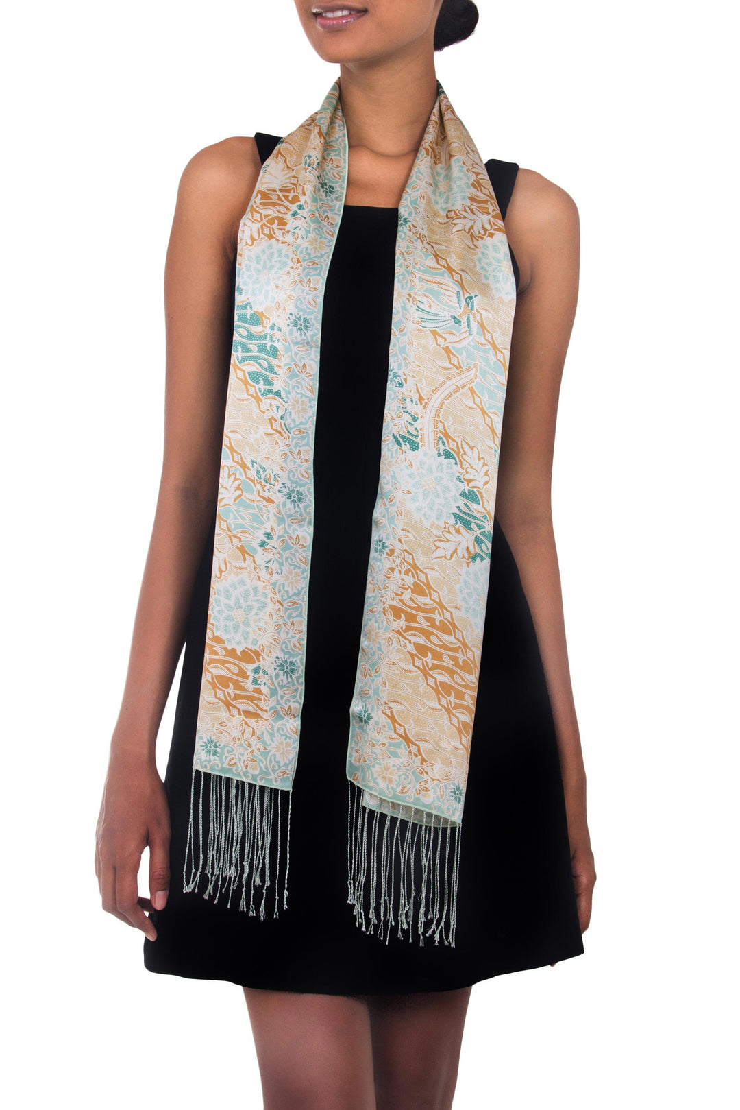 Batik Silk Patterned Scarf - Green Lotus Blossom