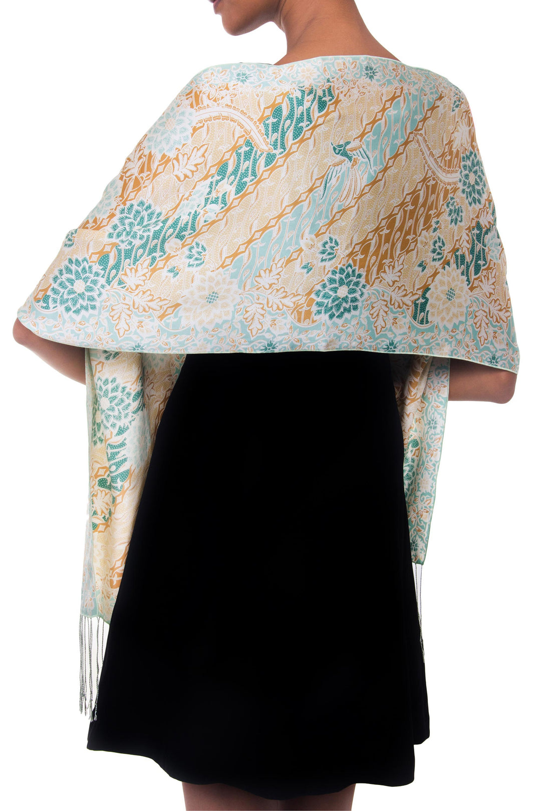 Batik Silk Patterned Scarf - Green Lotus Blossom