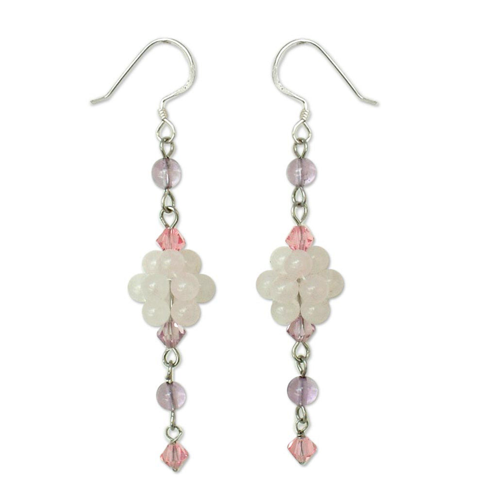 Sterling Silver Beaded Rose Quartz Earrings - Enchanted Bloom