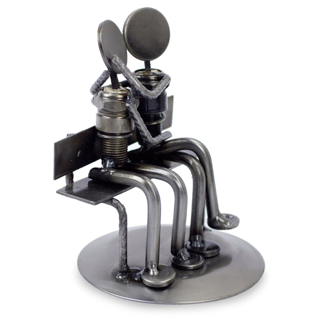 Romantic Recycled Metal Sculpture from Mexico - Park Bench Sweethearts