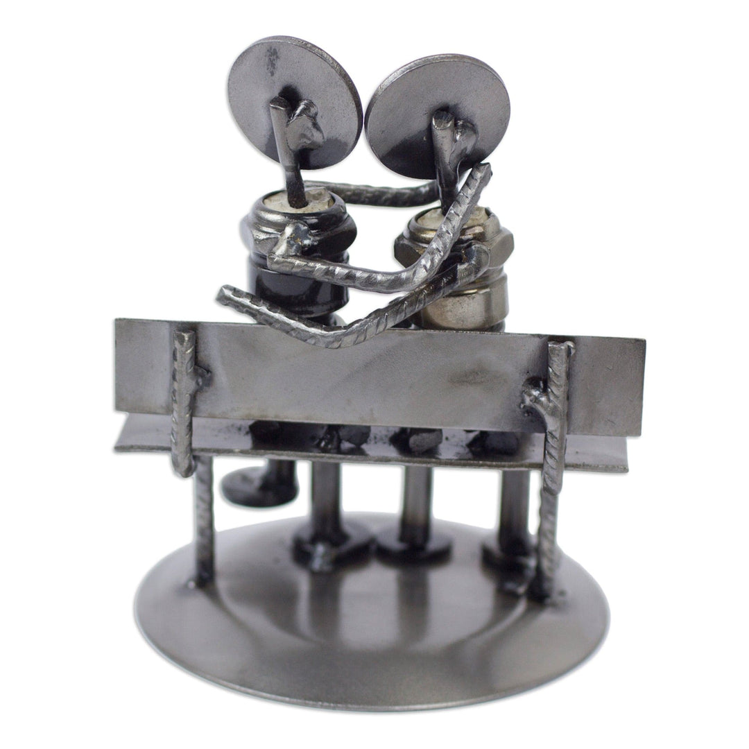 Romantic Recycled Metal Sculpture from Mexico - Park Bench Sweethearts