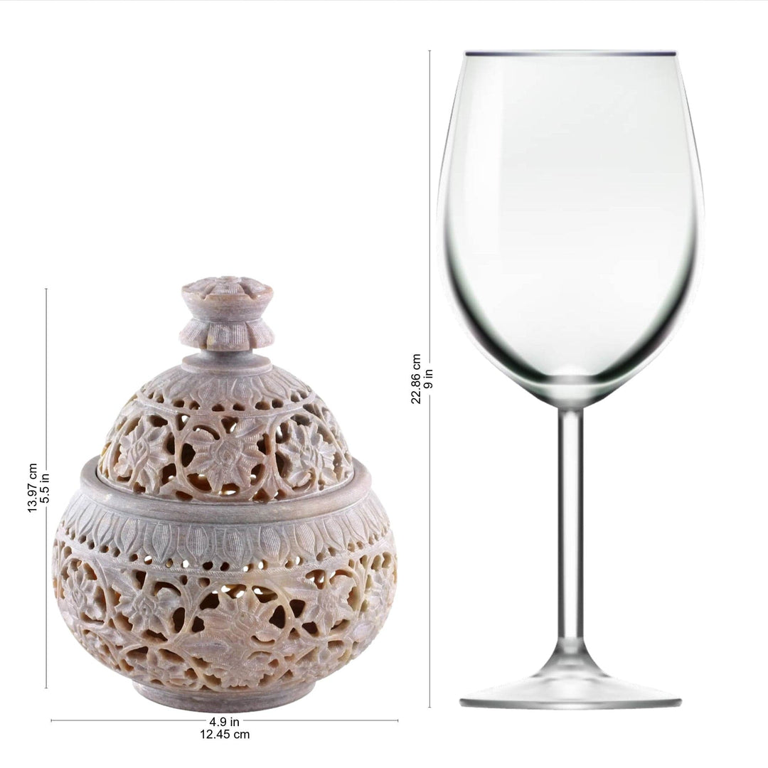 Hand Carved Soapstone Decorative Jar from India - Ivy and Lace