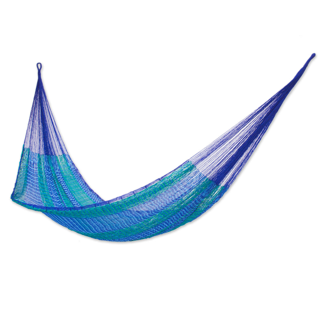 Handmade Striped Rope Hammock (Double) - Cool Lagoon